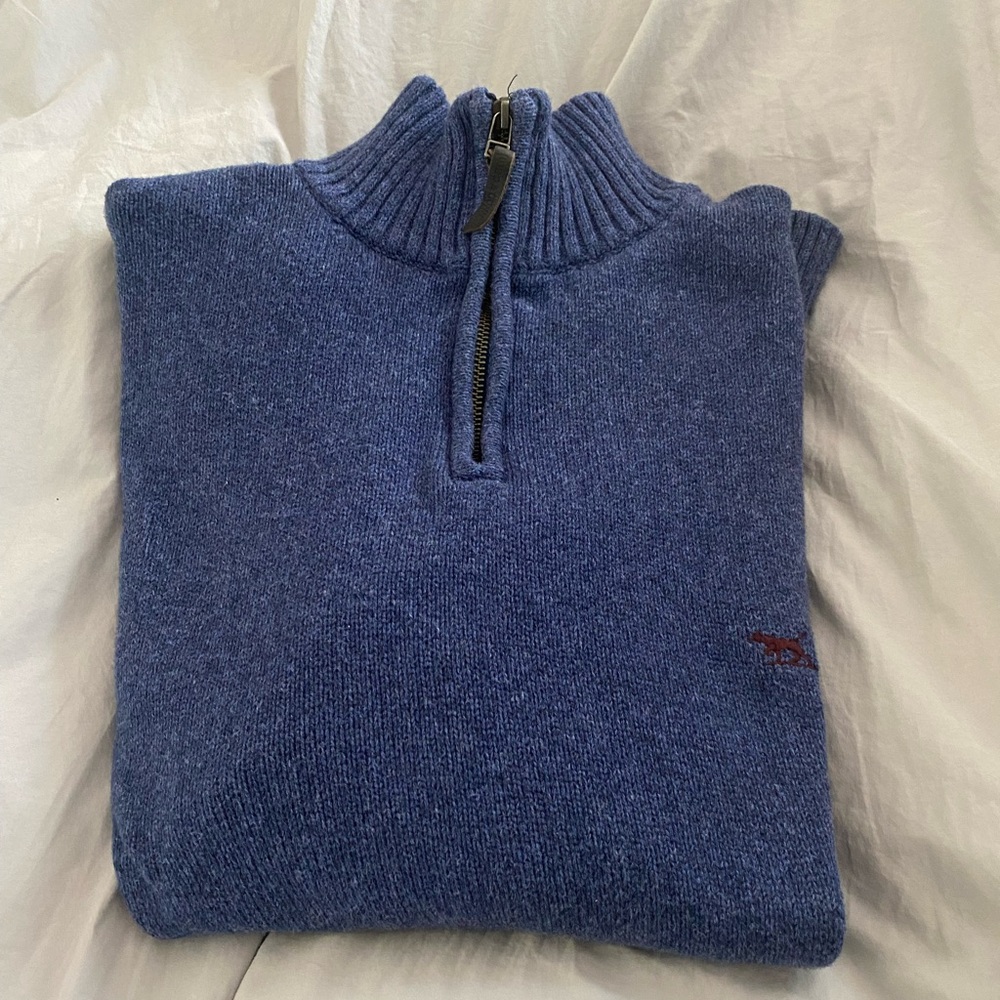 Rodd & Gunn 1/4 zip cotton sweater in size L. EUC. Beautiful blue, winter weight
